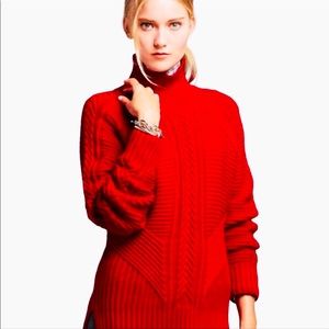 ❄️Banana Republic Chunky Cable-knit Mock Turtleneck Sweater, Size S, Red